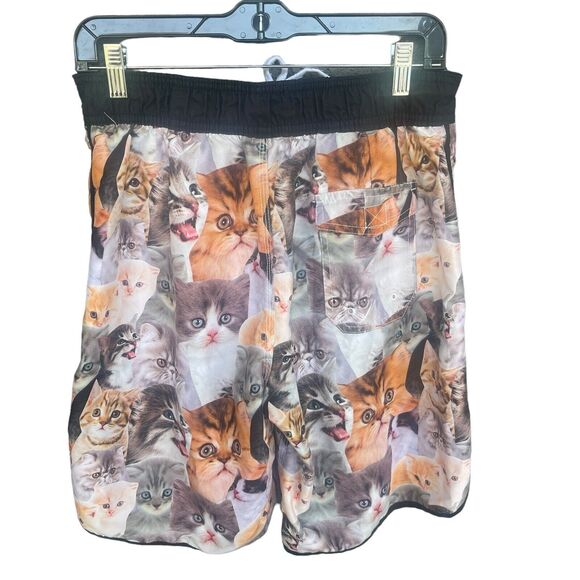 Bioworld Cat Print Swim Shorts Mens Medium Built in Brief AOP Lace Up Beach - Picture 2 of 12
